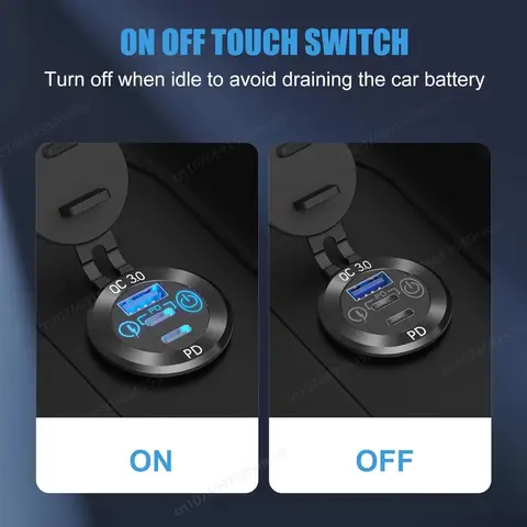 NEW 12V USB Outlet Marine Panel Dual PD3.0 & QC3.0 USB Ports Car Charger Waterproof 150W Cigarette Lighter Socket for Boat RV 10 best sales 12v usb panel - №9