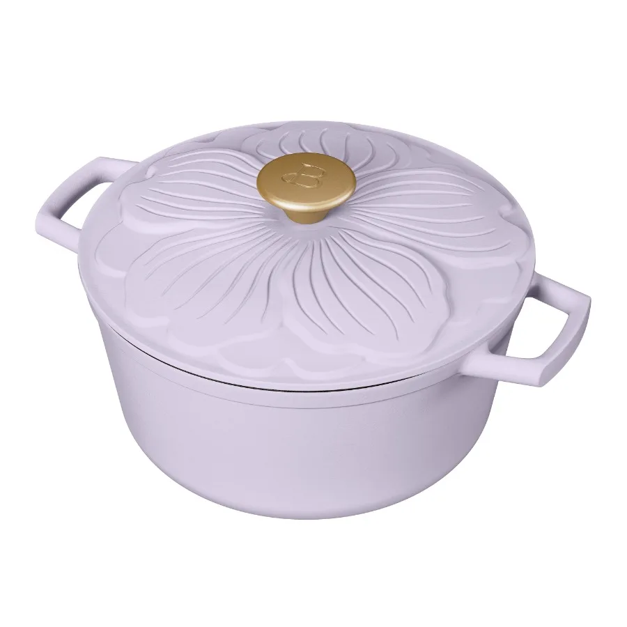 

Versatile 4 Qt Round Dutch Oven with Petal Design Lid for Baking Cooking and Serving - Ideal for Home Chefs and Entertaining