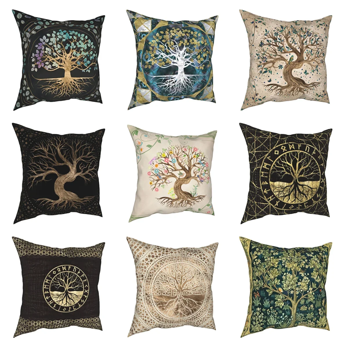 

45x45cm Tree of Life Mystic Viking Pillow Cover Polyester Bed Car Holy Gold Cushion Cover Decorative Pillowcase