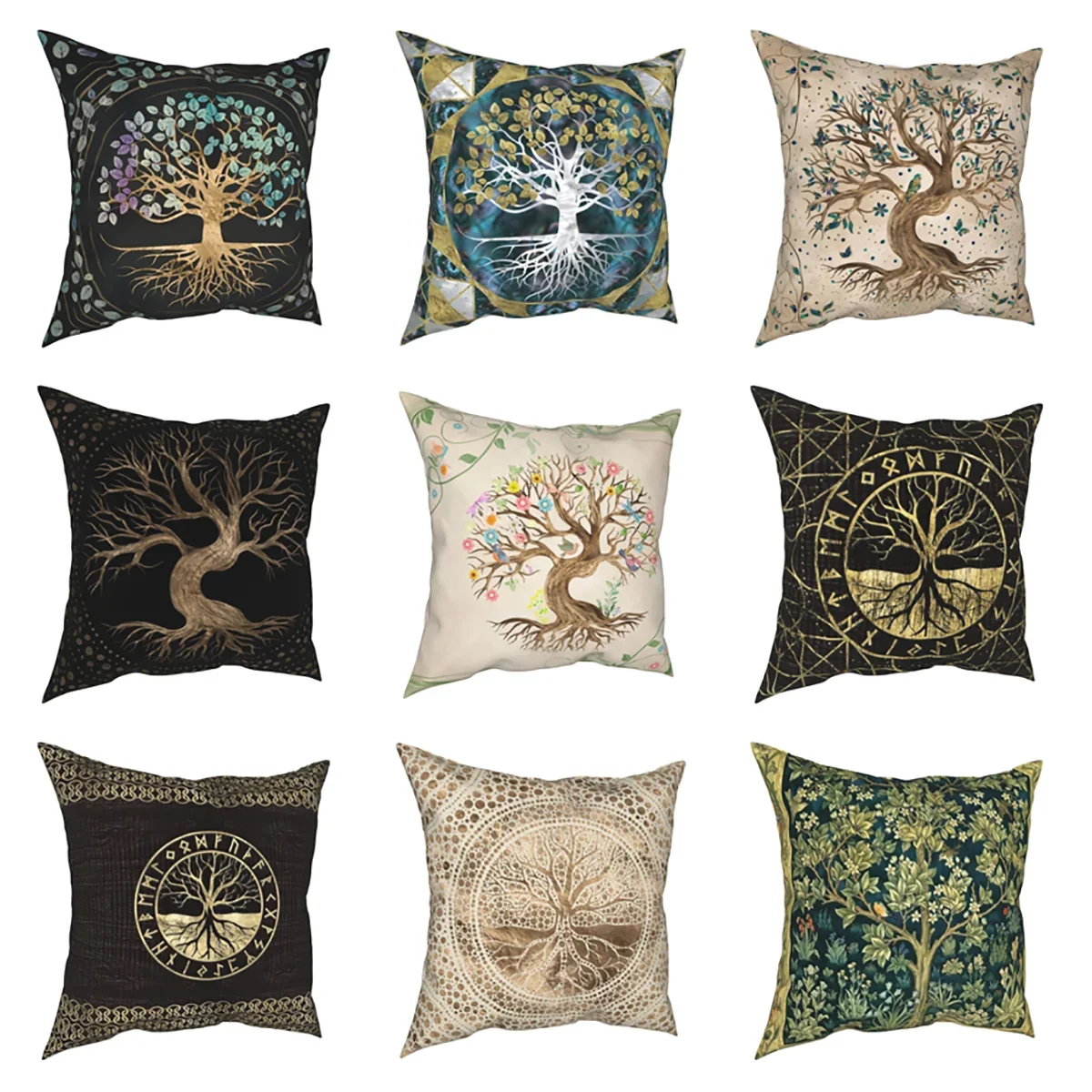 45x45cm Tree of Life Mystic Viking Pillow Cover Polyester Bed Car Holy Gold Cushion Cover Decorative Pillowcase