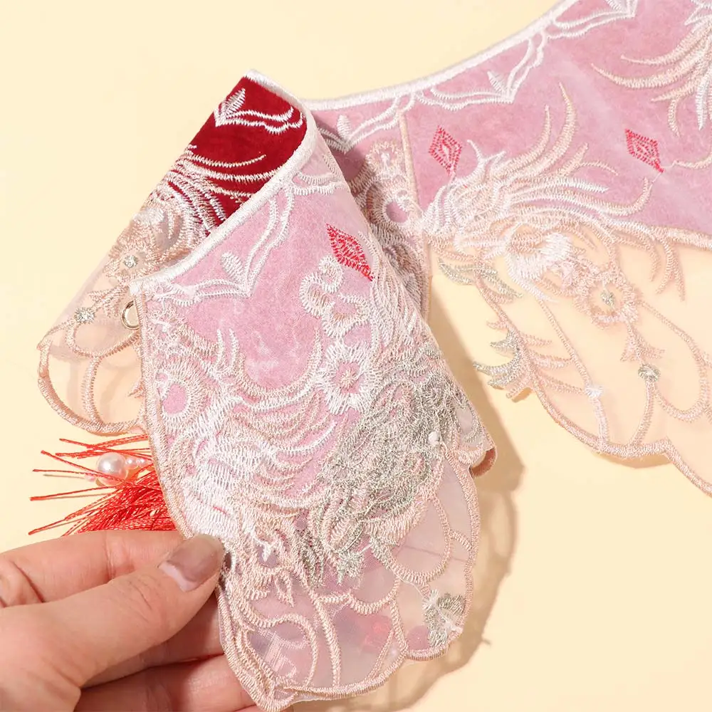 Chinese Style Hanfu Collar Detachable Pearls Hanfu Shoulder Collar Embroidered Tassels Cheongsam Shawl for Clothes Decoration