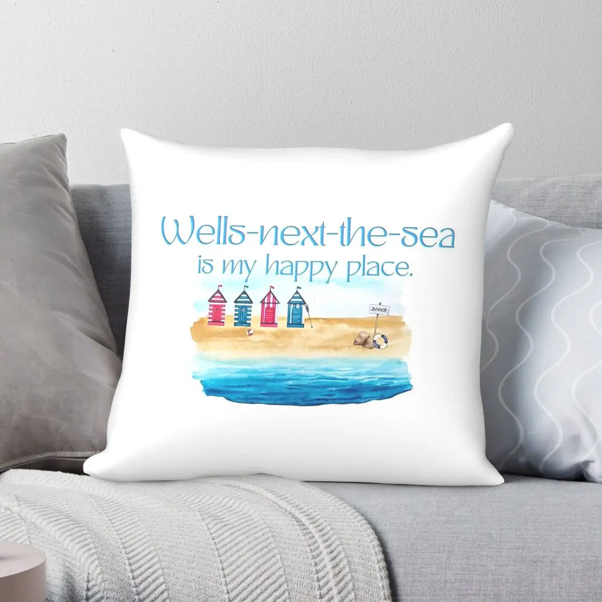 Wells-Next-The-Sea Is Happy Place Norfolk Square Pillowcase Polyester Linen Velvet Printed Zip Decorative Room Cushion Cover