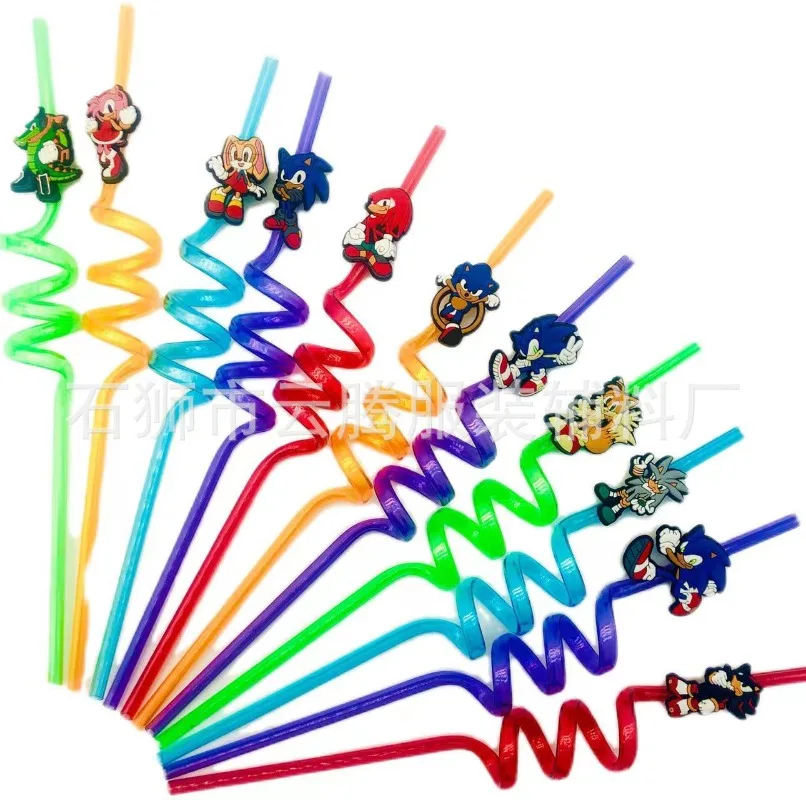 10pcs Anime Character Sonic The Hedgehog Reusable Straw Party Decoration, Holiday Gifts, Children's Birthday Party Supplies