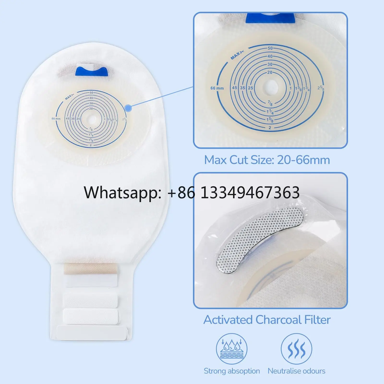 

wholesale Factory Produced One Piece Medical Disposable Colostomy Bags Cover Ostomy Bags 66mm With Hook and Loop Closure in stoc