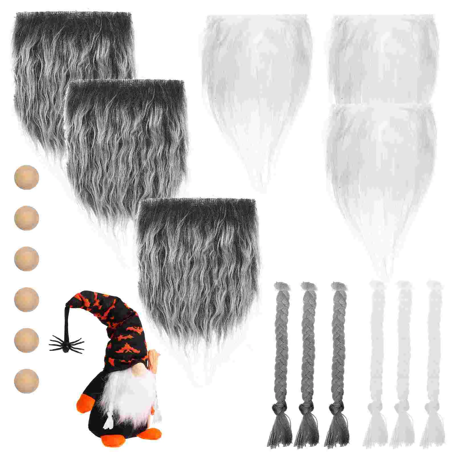 Dwarf Handmade DIY Materials Combination 2 (frost Gray + White) Decorations Gnome Making Kits Fabric Faux Fur Beard Braid