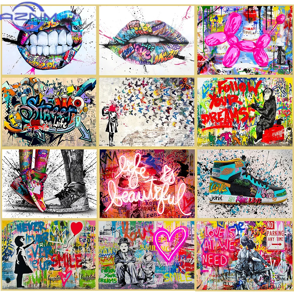 Banksy Street Art Canvas Paintings Sneakers Mouth Ballon Girl Graffiti Pop Art Posters Prints Cuadros Wall Art Home Decoration