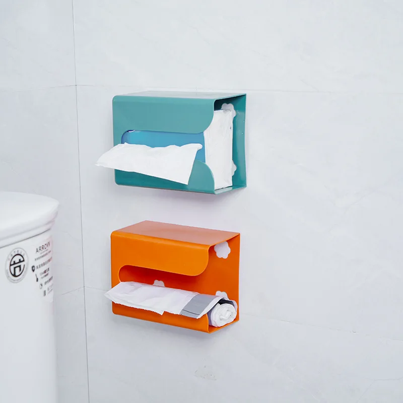 Punch-Free Toilet Paper Shelf Bathroom Kitchen Tissue Box Wall-Mounted Sticky Paper Storage Box Toilet Paper Holder Roll Paper