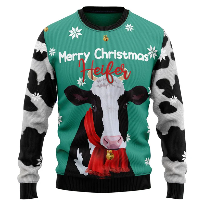 3d Printed Cow Ugly Christmas Sweater For Men Xmas Animal Sweatshirt Long Sleeve Pullovers Tops New Year Holiday Children Hoodie