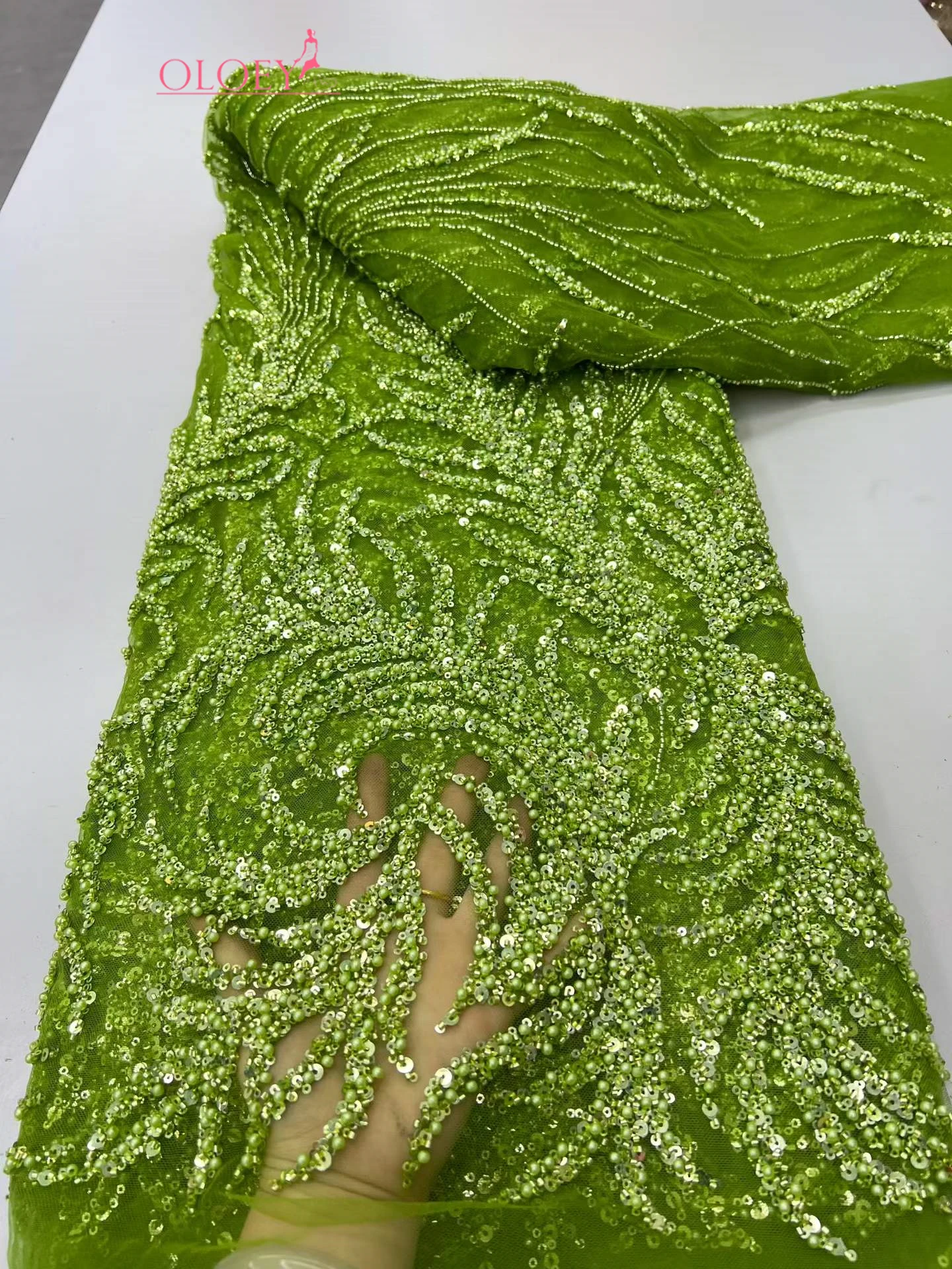 

OLOEY Африканское кружевное полотно из тюля с бисером 2026: Высококачественная роскошная французская нигерийская сетчатая ткань с пайетками для пошива праздничных платьев