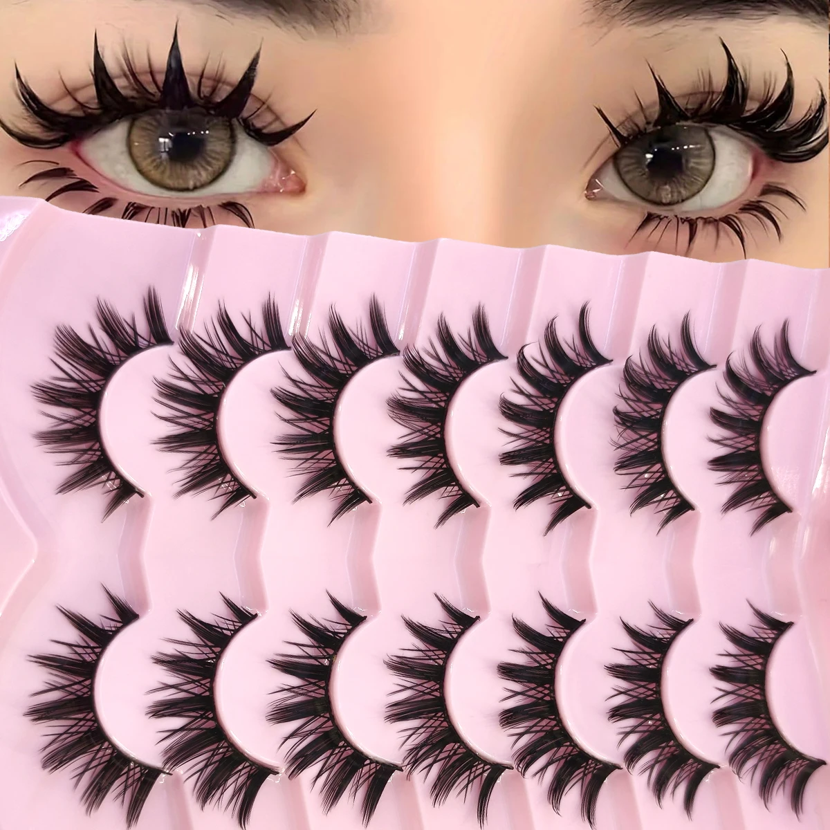 HBZGTLAD 7 Paar künstlicher Nerzpelz, weicher Samt, natürlicher Stil, falsche Wimpern, pralle und flauschige Augen, Kreuzstil, dicke Wimpern