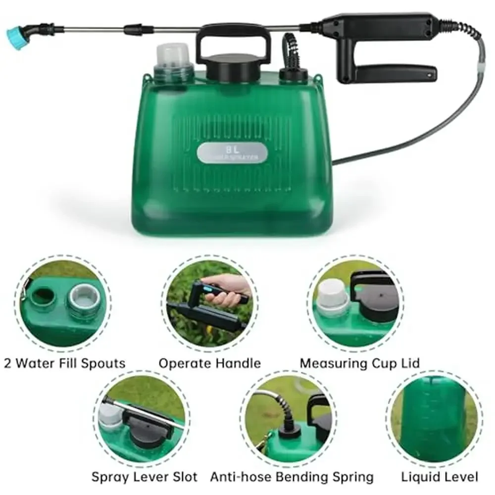 Cordless 2 Gallon Sprayer with 6 Mist Nozzles Telescopic Wand Electric Portable Rechargeable Watering Weed Control Painting