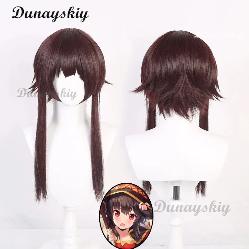 

Megumin cosplay wig anime short dark red brown heat resistant synthetic hair Halloween party wigs wig cap customized