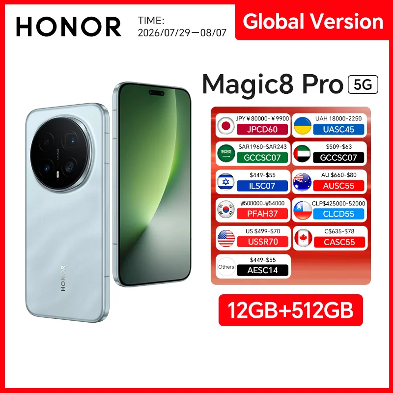 Global Version HONOR Magic8 Pro 12GB+512GB 5G 6.71'' 120Hz OLED Display 200MP Cameras 7100mAh 100W SuperCharge Dual SIM NFC eSIM