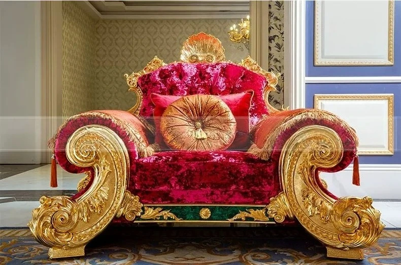 Queen's official residence collection cloth sofa French luxury villa copper carved sofa