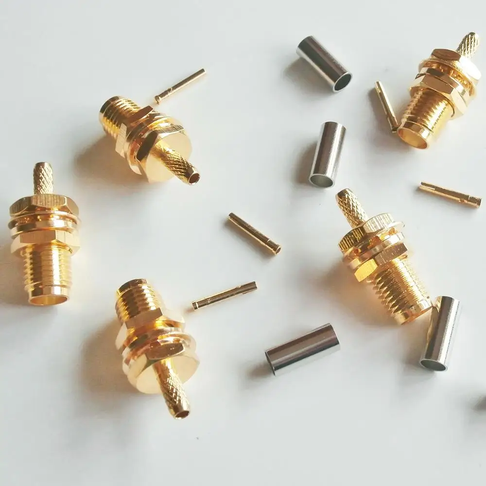 

10X Pcs High-quality RF Connector SMA Female plug With O-ring Bulkhead Panel Nut Crimp for RG316 RG174 RG179 LMR100 Cable Brass