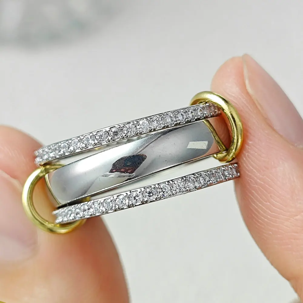 INS Trendy Three Pieces Ring Stack Set For Women Iced Out Zircon Gold Color Stackable Spinelli Rings Engagement Finger Jewelry