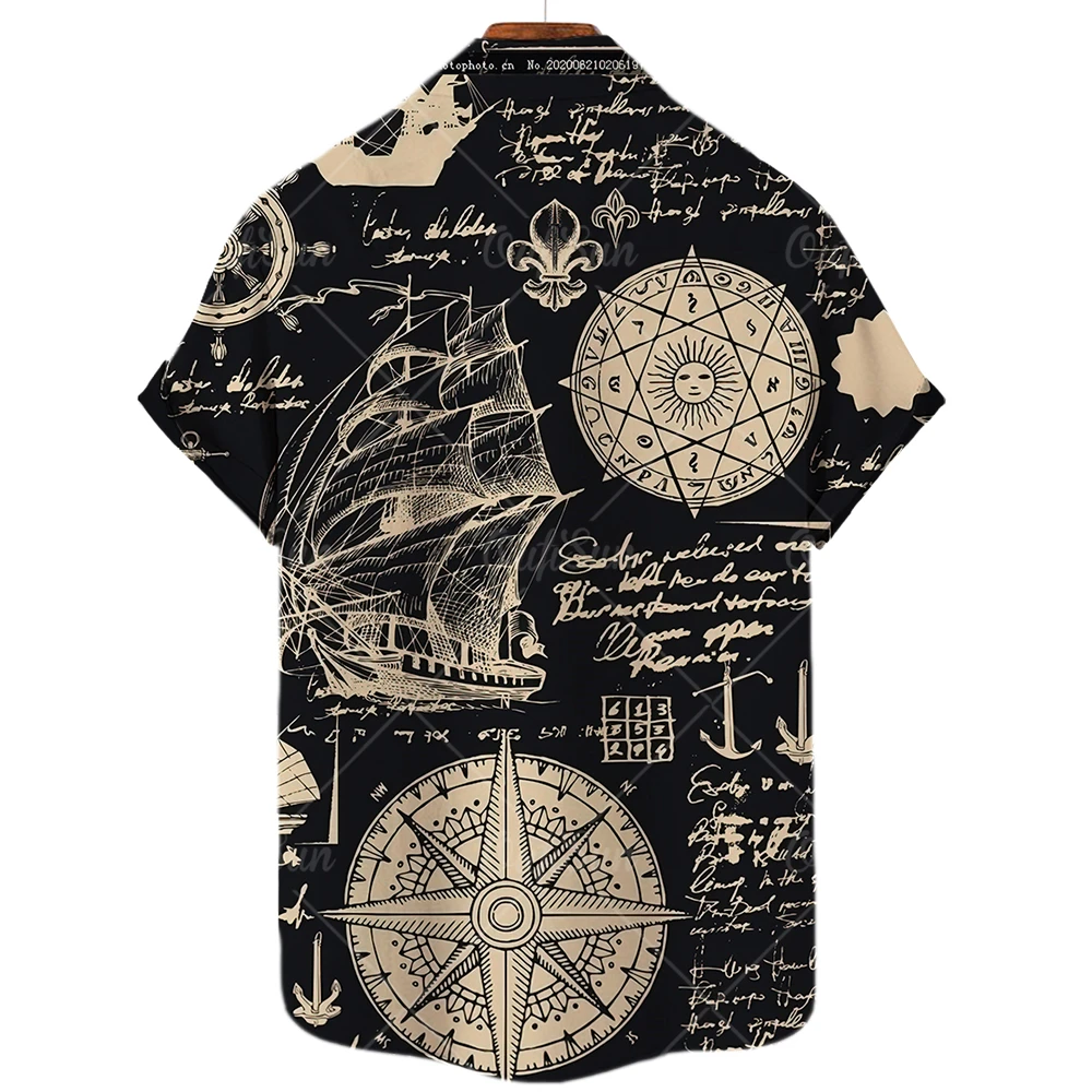 Vintage Men\'S Sailing Hawaiian Casual Shirt For Blouse Men Fashion Short Sleeve Summer Street Top Male Clothes Camisas Casuais