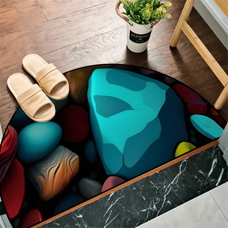 Creative 2D Visual Half Moon Doormat Anti-Skid Indoor Outdoor Entrance Mat for Modern Home Decoration
