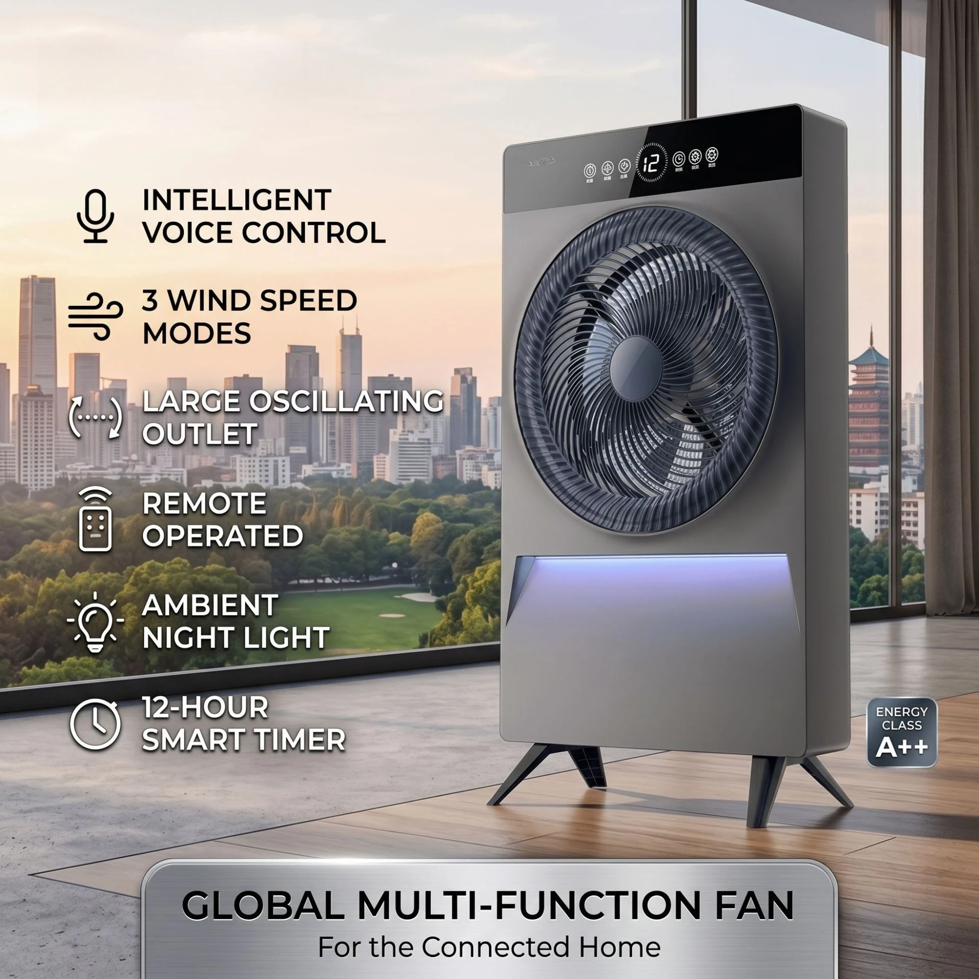 Voice Control Air Circulator Fan Large Wind Vertical Timing Mist Humidifier Cooling Standing Fan