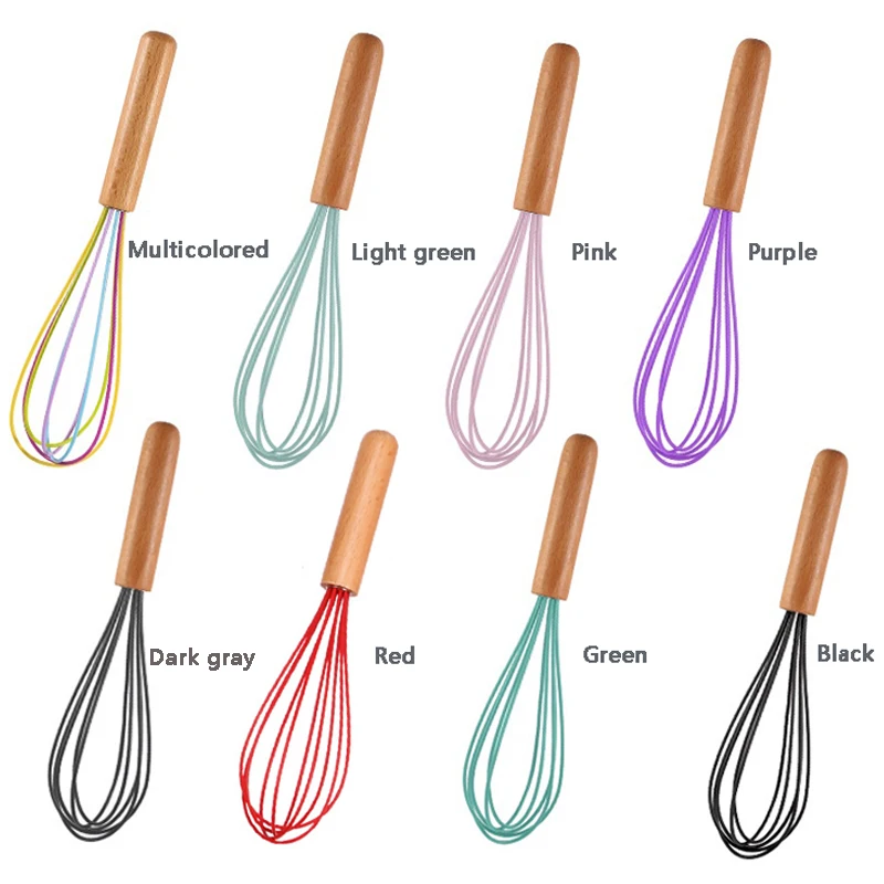 1PC Wooden Handle Silicone Egg Beater 10inch Kitchen Hand Egg Beater Comfortable And Effortless StirringTools Baking Accessories