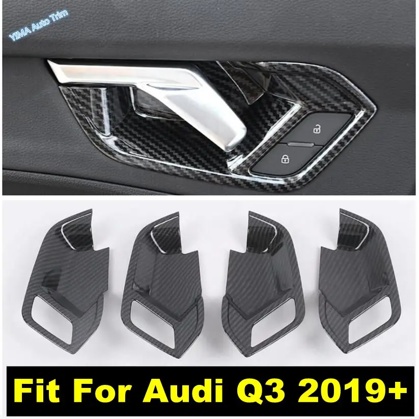 

For Audi Q3 2019 2020 2021 2022 2023 2024 Car Interior Accessories Door Handles Bowl Decoration Cover Trim Carbon Fiber ABS 4pcs