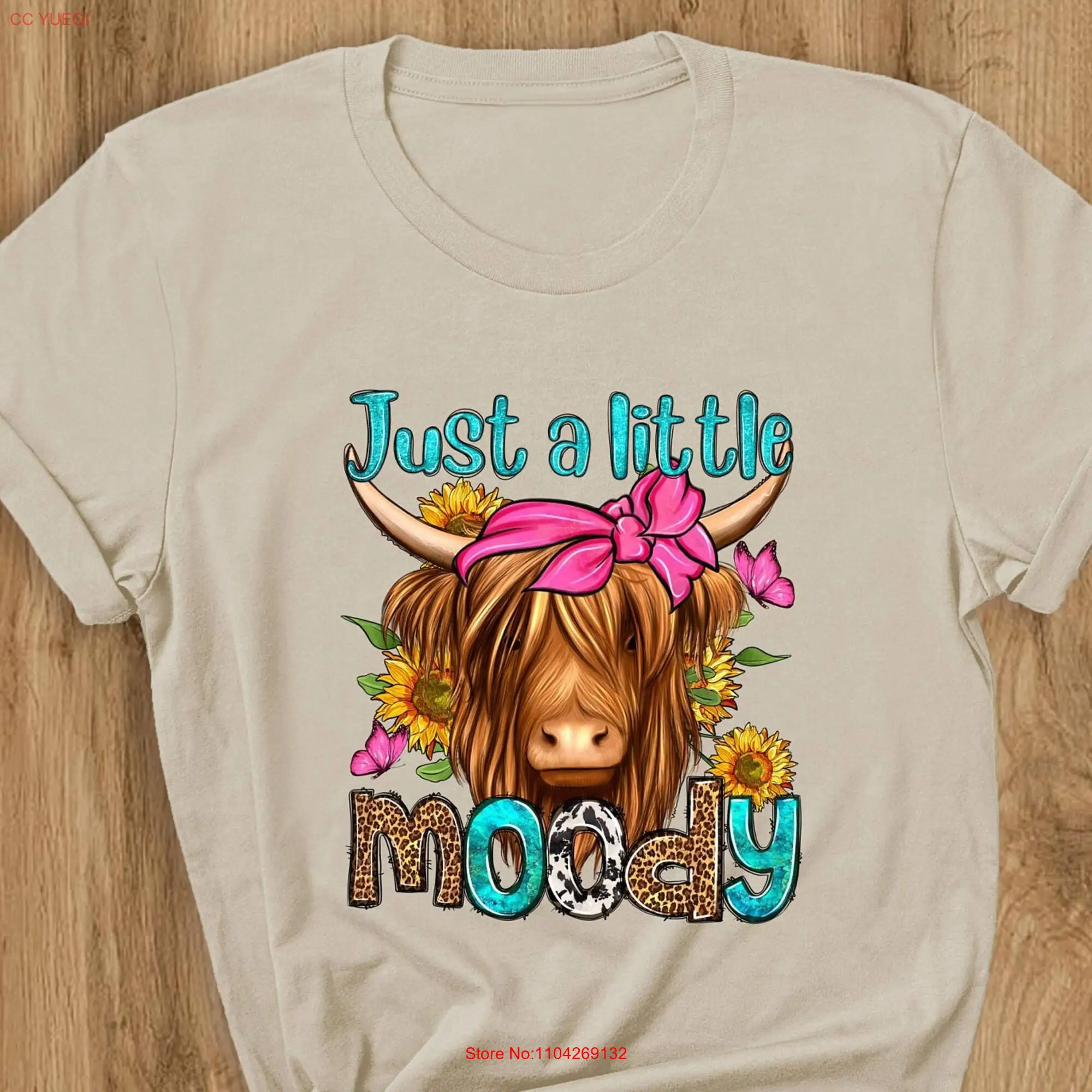 Just A Little Moody T Shirt Cute Cow Farmer Women Highland Western Farm Inspirational long or short sleeves