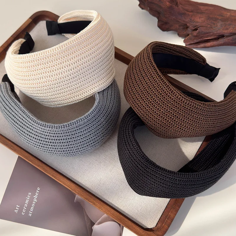 Retro Solid Color Wool Knitting Wide-brimmed Headband for Women Fashion Temperament Hair Hoop Female Party Hair Band Accessories