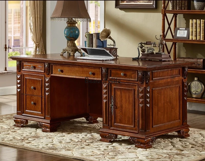 

-*American solid wood boss computer desk European calligraphy table writing desk big desk