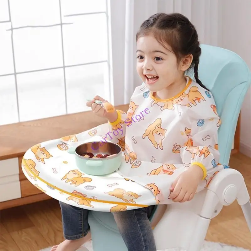 

634F Multi-pattern Baby Weaning bib Feeding Coveralls Straps Highchair Seats Boy Girl Toddler Kids Quality TPU Made