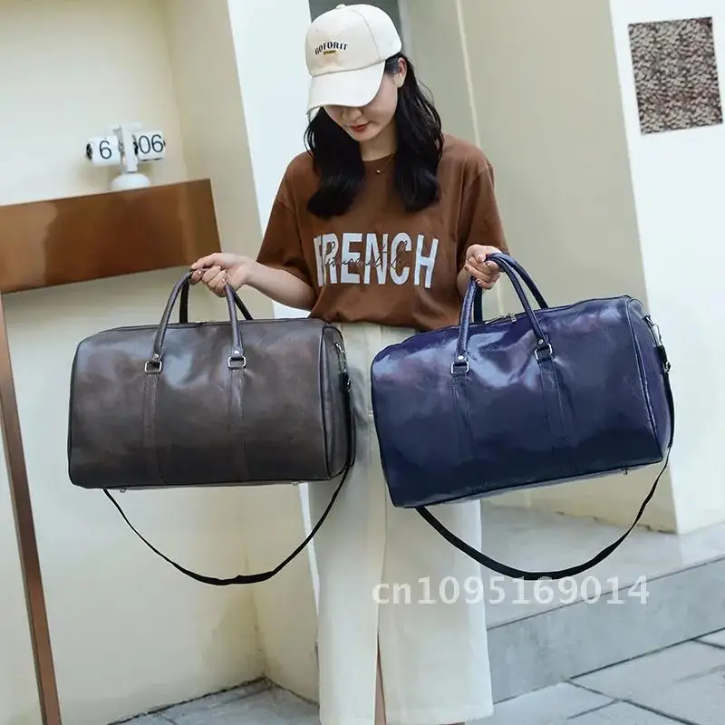 Vintage Leather Men Women Travel Duffel Bag Carry Male Luggage Lagre Shoulder on Fitness Gym Bag Capacity Weekend Bag Bag