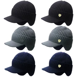 Men Winter Knitted Hat Outdoor Cycling Ear Protection Warmth Peaked Cap Casual Fashion Baseball Cup Sunhat Bomber Hats