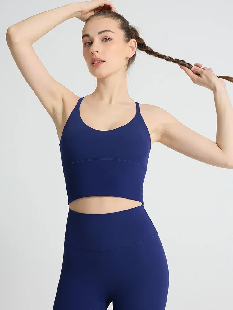 Solid Color Women\'s Sports Bra Sexy Cross Strap Beautiful Back Sports Top Outdoor Jogging Pilates Breathable Yoga Clothing