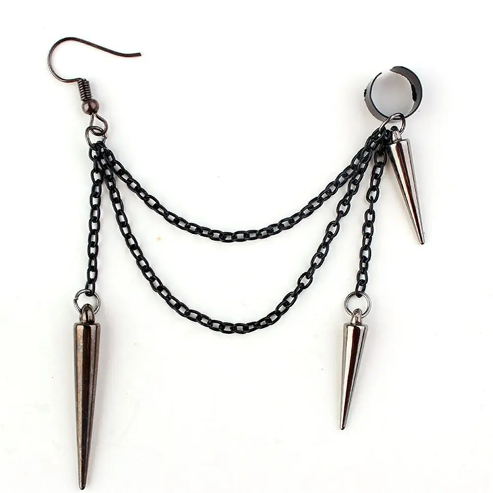 1 pair Vintage Party Gothic Drop Long Tassel Hip Hop Ear Clip Ear Stud Rivet Punk Earrings