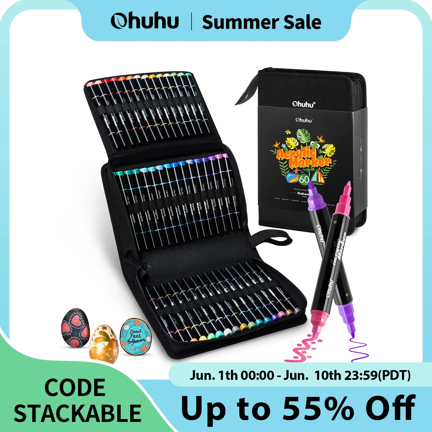 Ohuhuアクリル絵の具マーカー、デュアルチップメタリックアクリル