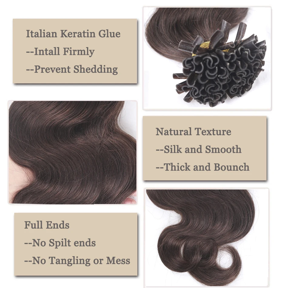 Body Wave U Tip keratyna przedłużanie włosów końcówka do paznokci przedłużanie maszyna Remy Fusion pre-bonded Brown Blonde Natural Real dla kobiet