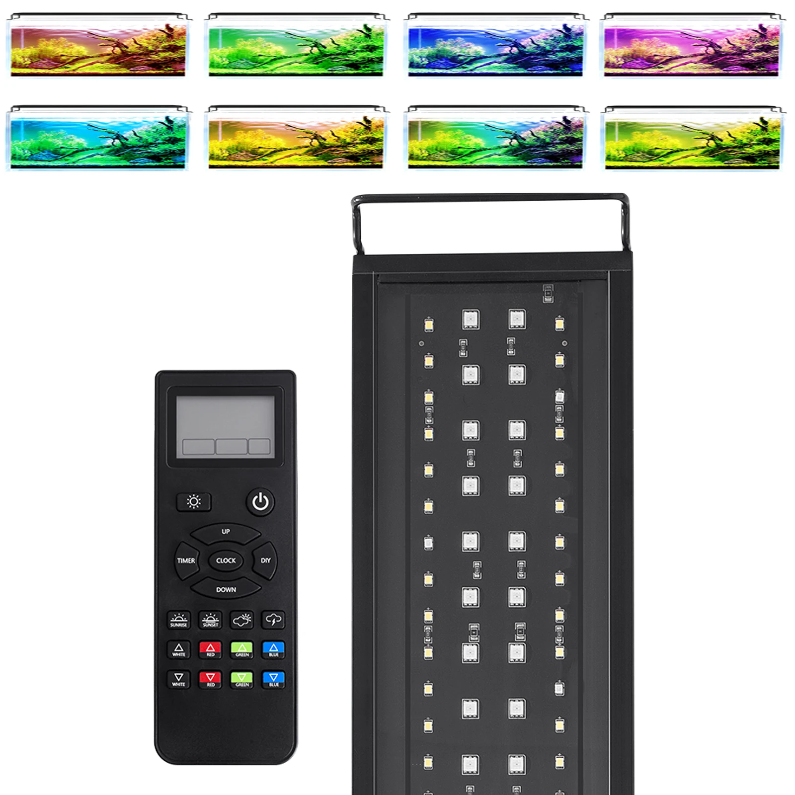 

75-90CM Fish Tank Full Spectrum With Remote Control LED Light Aquarium DIY Weather Mode Plant Grow Light IP68 110V-240V