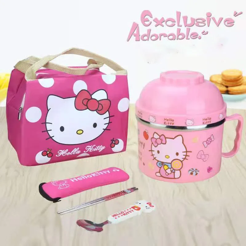 Sanrio Hello Kittys Cartoon Lunch Box 980ML Kawaii Anime Ciotola in acciaio inossidabile Studente Isolamento termico Lunch Box Regali per ragazze