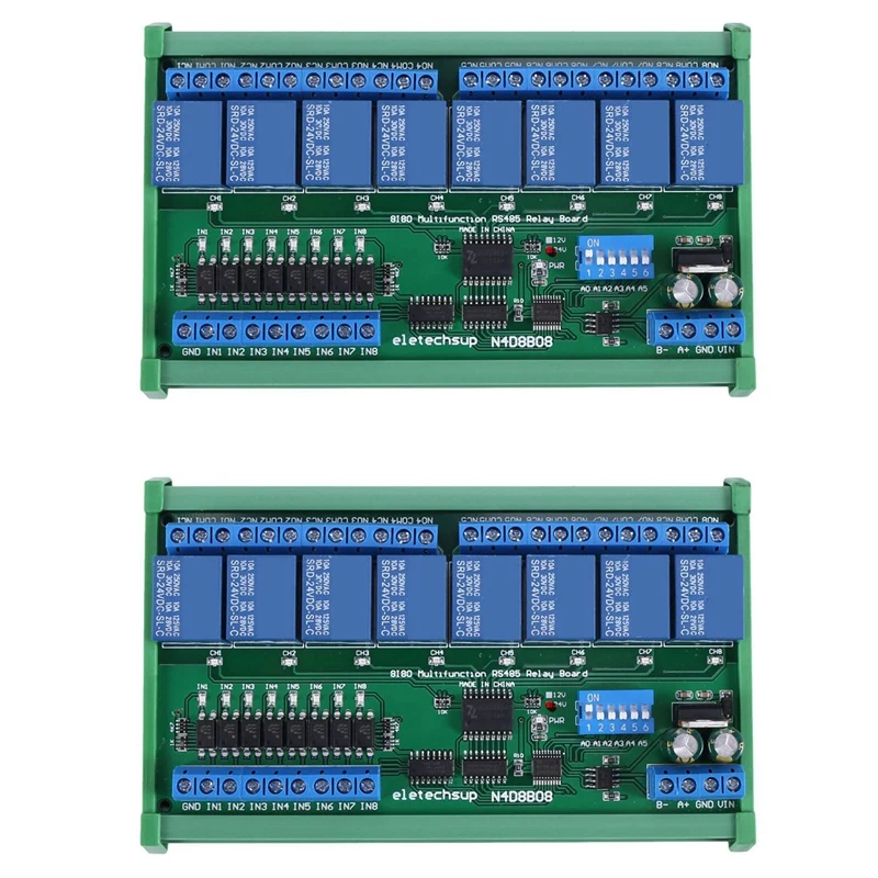 

2X DC 24V 8 Ch RS485 Relay Board Modbus RTU UART Remote Control Switch DIN35 Rail Box For PLC Automation Control