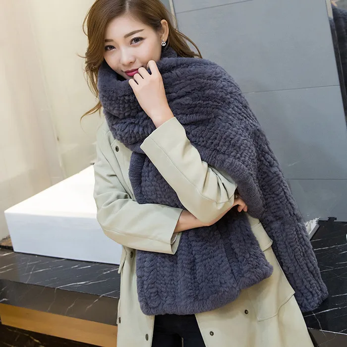 Luxury Women's Genuine Rex Rabbit Fur Scarves Lady Pashmina Wraps Autumn Winter Furry Cape Shawls