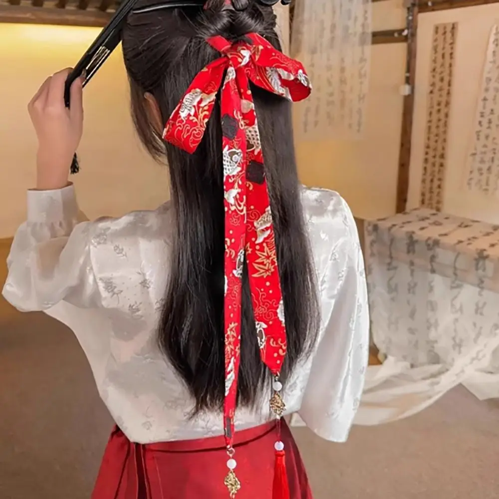 Tassels Long Hair Straps Retro Chinese Style Hair Accessories Head Bands Bow Headdress Hair Ornament Chinese Hanfu