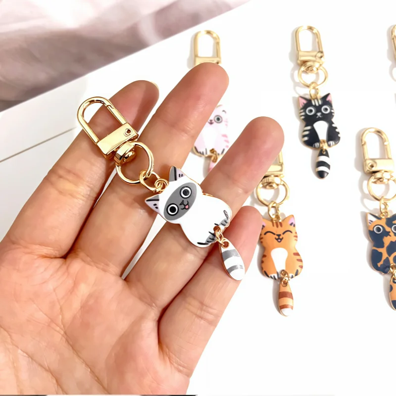 Originality Metal Cat Color Printing Keychain Personality Backpack Small Pendant Keyring Charms Animal Cute Key Chain Ring Gift