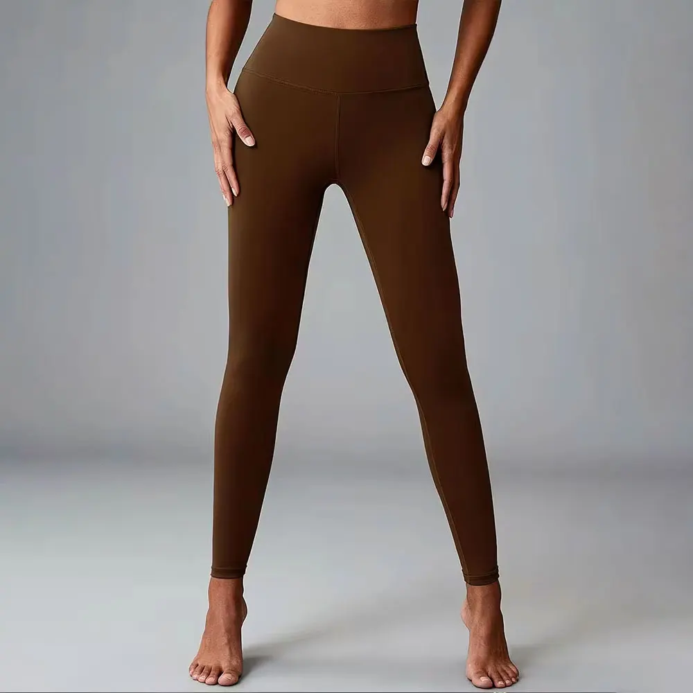

Women's Brown Yoga Tights High Waist Naked Feel Butt Lifting Sports Pants Running Leggings Sexy Hip Lifting Compression Bottoms