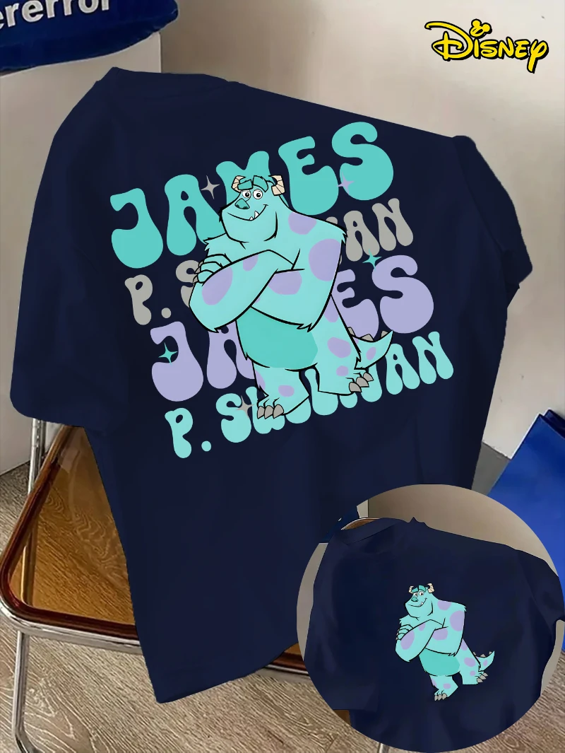 تي شيرت رجالي مطبوع عليه جامعة ديزني مونستر برقبة دائرية مريح من القطن الخالص، ملابس شارع عصرية مناسبة للارتداء اليومي #3