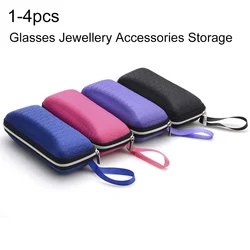 Zipper Sunglasses Case para homens e mulheres, estojos de óculos, caixa de óculos com cordão, saco de armazenamento de jóias, 1 a 4pcs