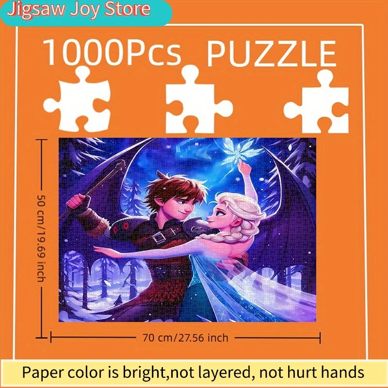 Rompecabezas de Papel de 1000 Piezas, Rompecabezas DIY, Personajes Románticos de Anime, Elsa y Hiccup, Rompecabezas para Adultos, Adecuado para Decoración del Hogar