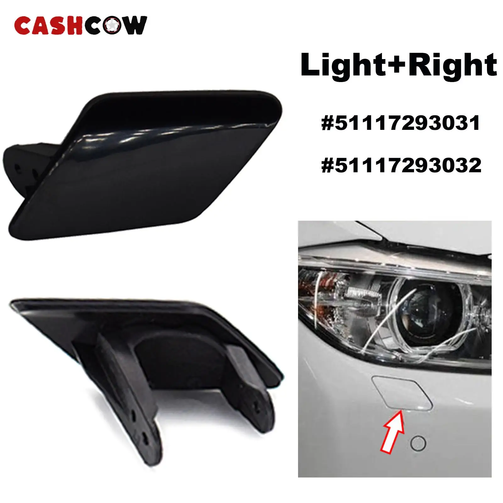 CASHCOW Pair Headlight Washer Nozzle Trim Cover Lid Primed Cap 51117293031 51117293032 For BMW 320i 328i 335i F30 F31 2012-2014