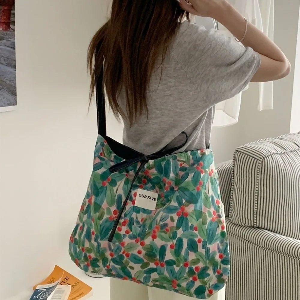 

All-match Cloth Double Sided Denim Bag Korean Style Flower Denim Shoulder Bag Handbag Geometric Bohemian Messenger Bag Women