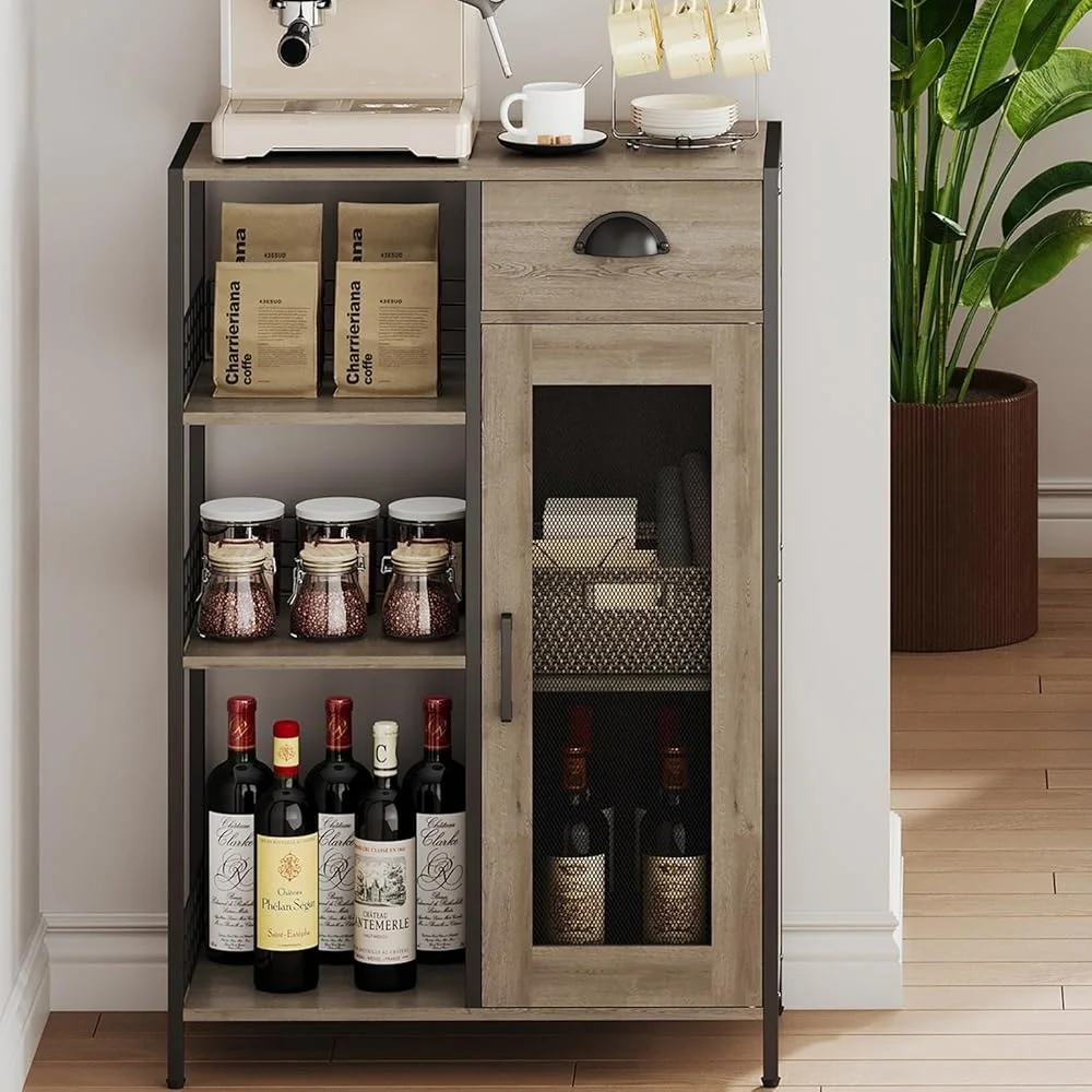 3 Tier Coffee Stand with Drawer Adjustable Shelf Farmhouse Storage Table Kitchen Dining Corner Bar