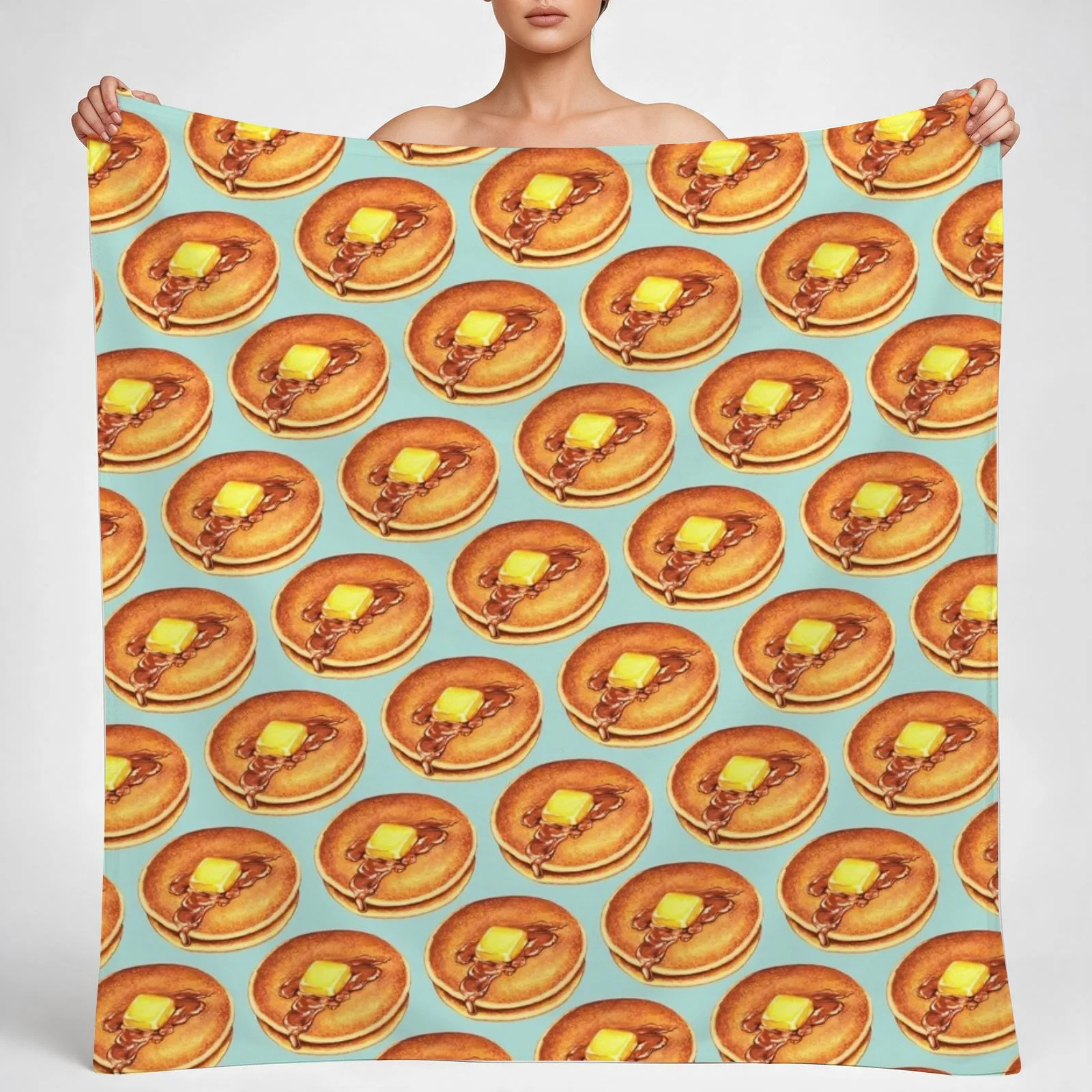 Pancakes Pattern - Blue Throw Blanket couch cozy soft plush fuzzy picnic outdoor blanket