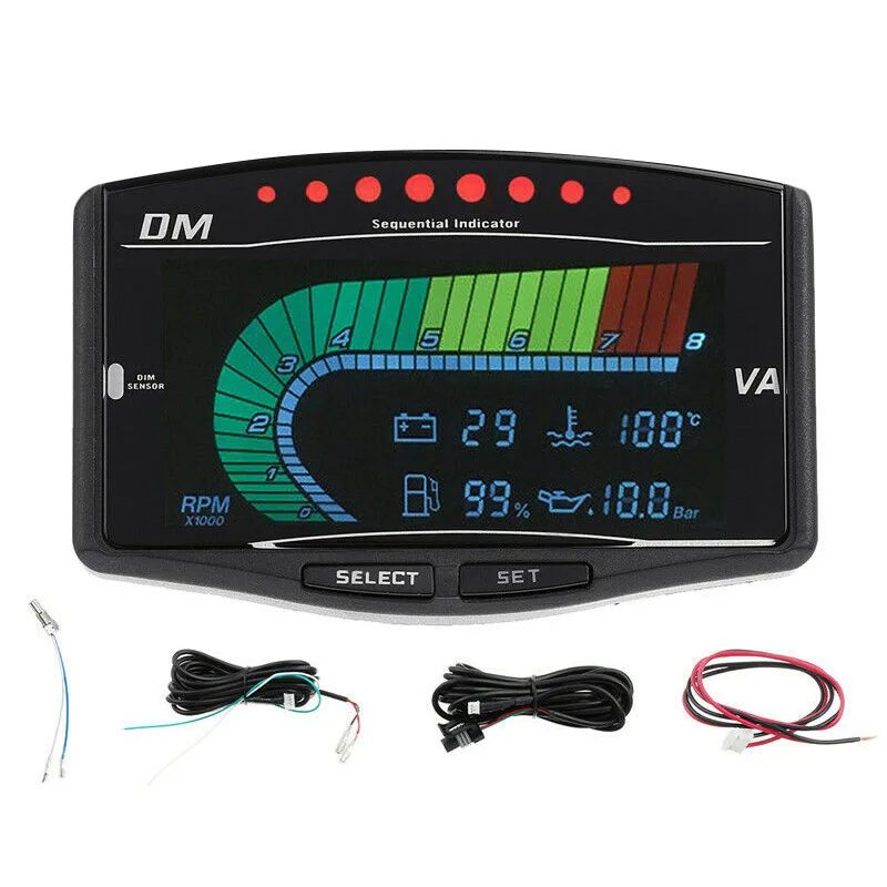 5 in 1 Universal 12V/24V Truck Car LCD Digital Oil Pressure Gauge Volt Voltmeter Water Temperature Fuel Gauge